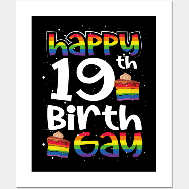 Gay Lesbian Pride Rainbow Flag LGBTQ 19TH Birthday Birthgay Wall Art by BonnaVida